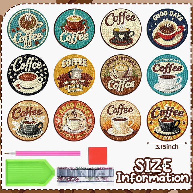 Zonon 12 Pcs Coffee Diamond Art Magnets, Diamond Painting Fridge Decor | Magnetic Stickers for Fridge Locker Board, Coffee Bar Decor with Kids, Small Painting Art Set in Home Kitchen