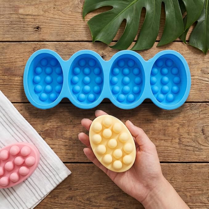 6 Pack Silicone Massage Bar Soap Molds, Oval Massage Soap Mould Cookie Chocolate Cake Mold Tray, Food Grade BPA Free, Handmade Soap Molds for Soaps Making for DIY Homemade Crafts