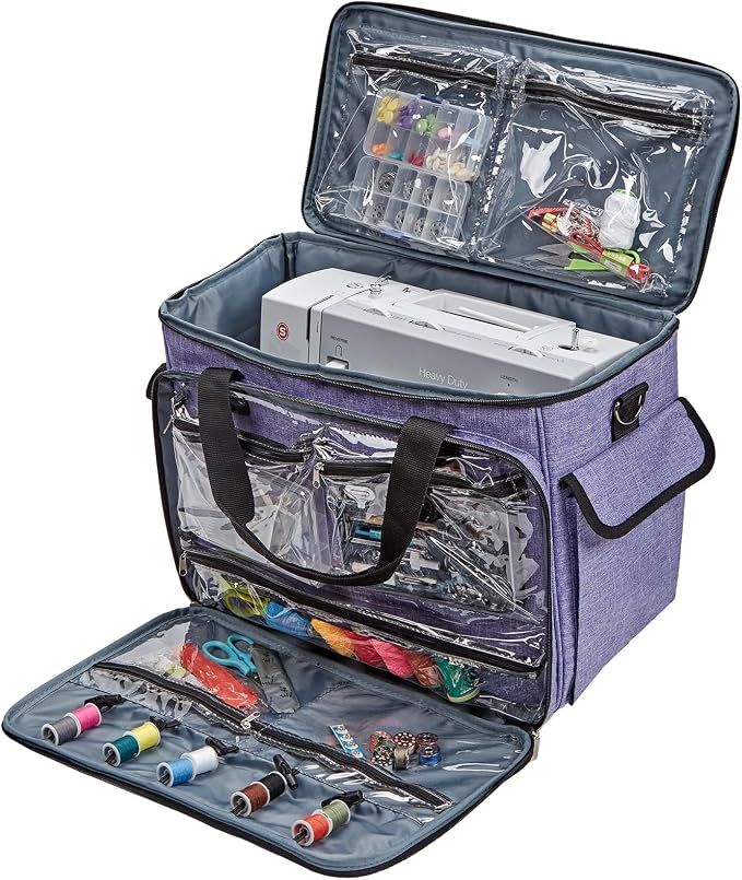 HOMEST Deluxe Sewing Machine Case with Wheels, Rolling Trolley Tote
