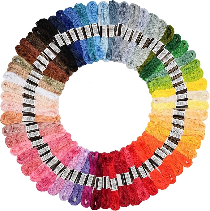 70 Skeins Embroidery Thread Friendship Bracelet String Floss Kit Yarn | Rainbow Thin Threads for Beginners, Cross Stitch, Sewing, Needlepoint, Crochet Craft, Patterns for Hair Wrap & Shirt Lanyard