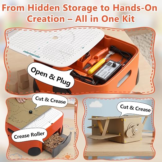 Safe Power Cardboard Cutter for Kids - Include Cutting Tools