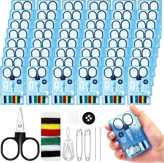 Knitgrip 50 Boxes Mini Travel Sewing Kit Quick Fix Sewing Kits Bulk, Blue