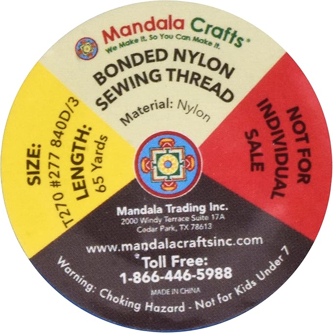Mandala Crafts Size 277 840D T270 12 Vibrant Bonded Nylon Thread, 780 YDs