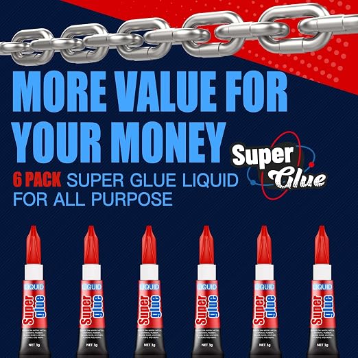 ALECPEA Super Glue, 6 X 3g, Liquid Instant Glue for Metal and Ceramic