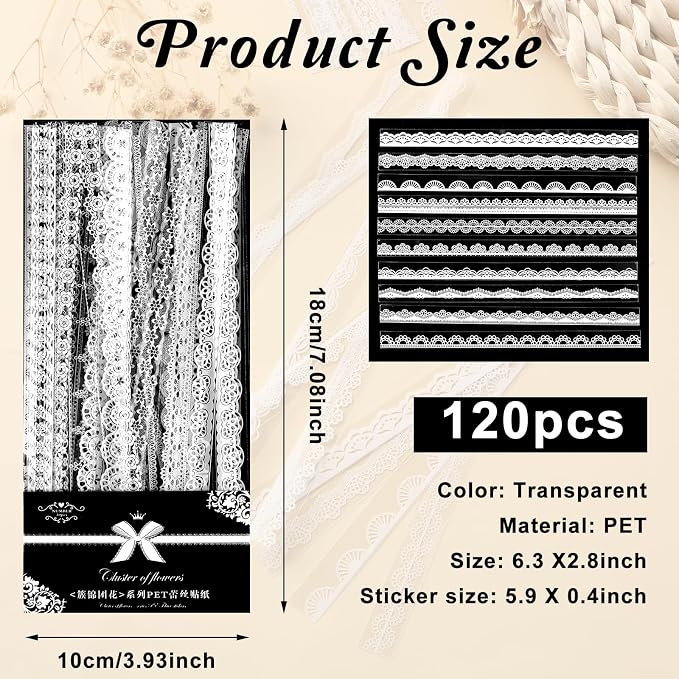 120 Pcs Coquette Lace Stickers - Vintage Aesthetic Scrapbook Stickers for Wedding Planners, Journals & Crafts