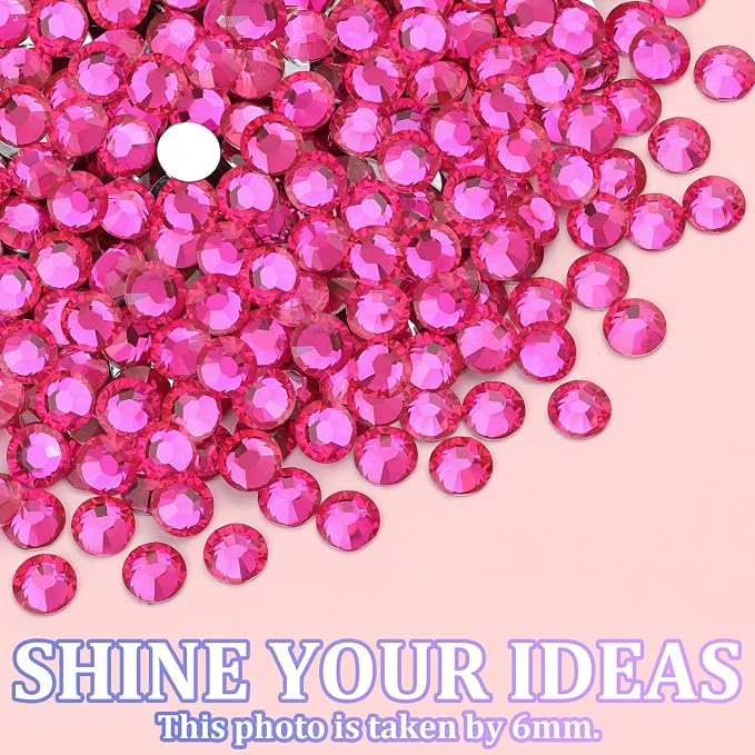25000Pcs Resin Rhinestones for Crafting, Hot Pink 2-6mm Mixed Sizes Non Hotfix Flatback Gems with 1Pcs Glue, Bedazzling Crystal for DIY Craft Clothing Mugs Tumblers Shoes Fabric Decor Nail Art