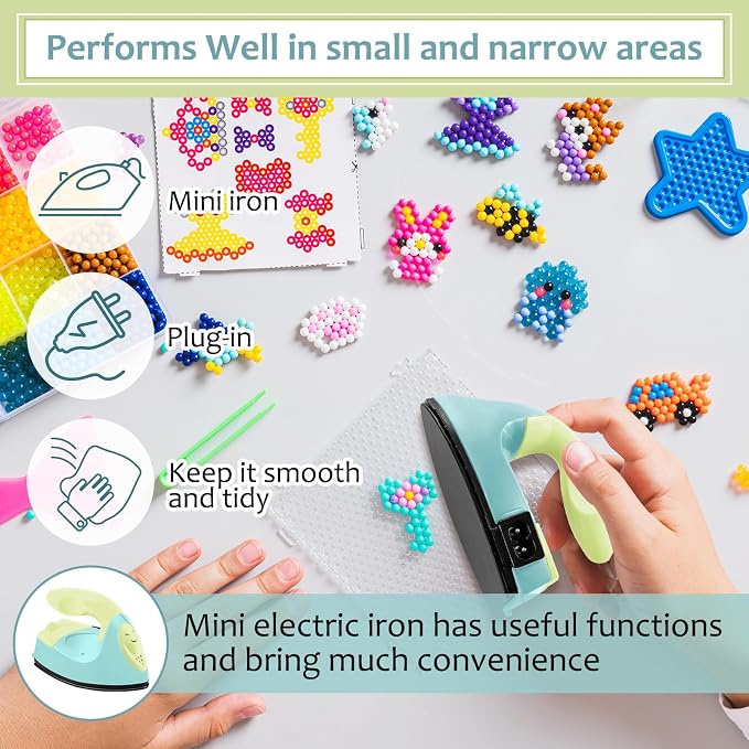 Honoson Mini Craft Iron Mini Heat Press Small Iron 3.93 x 2.36 x 2.76 In Portable Handy Tiny Flatiron with Charging Base Accessory for Fuse Bead Patch DIY Heat Transfer Vinyl(Light Yellow, Mint Green)