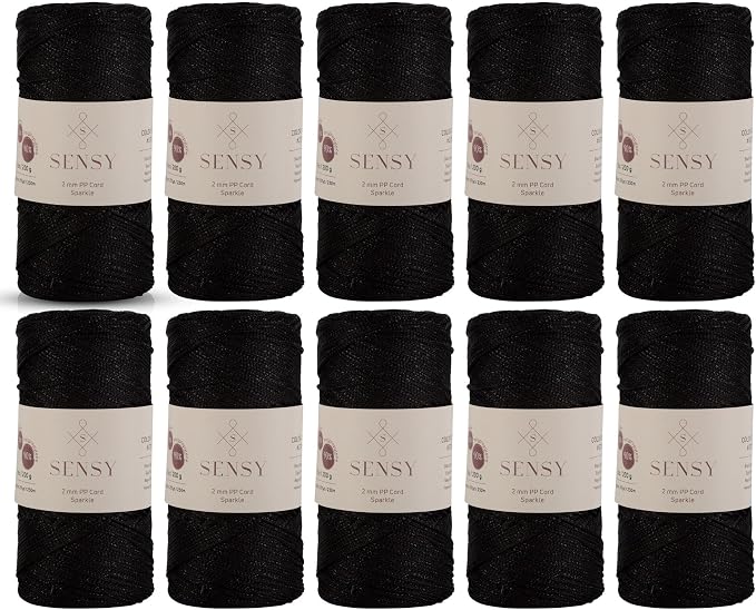 S Sensy 2mm -Premium Polypropylene Macrame Cord 10 Pack Black Sparkle 252yd
