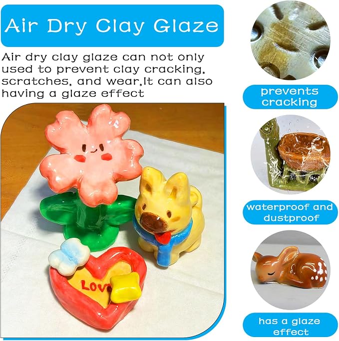 2 x 200ml Air Dry Clay Glaze, Protect Clay Surfaces, Gloss & Matte Glaze | Gloss & Matte Glaze, Air Dry Clay Varnish, Waterproof, Dustproof,Prevents Clay Scratches & Wear