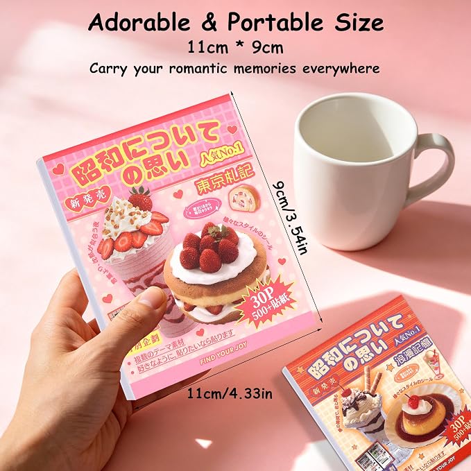 Tmtains 1000+Pcs Japanese Sticker Book for Scrapbook 60 Sheets Heisei Retro Korean Stickers for Journaling Aesthetic Japanese Sticker Book for Adults DIY Crafts Junk Journal (Pink & Apricot Dessert)