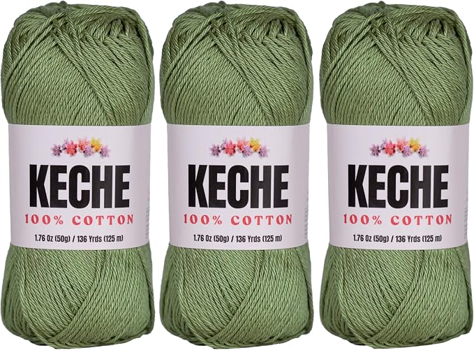 Cotton Yarn - 100% Cotton Yarn for Crocheting and Knitting, Mercerized Cotton Amigurumi Yarn Fine-Sport 2 1.76 oz (50g) / 136 Yrds (125 m) 3 Skeins - Avocado Green