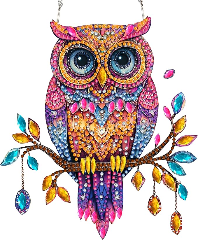 SKRYUIE Owl Hanging Pearl Diamond Art Kits for Adults Suncatcher A12 | Special Shaped Crystal DIY Hanging Diamond Painting Kit, Gift for Mother Spring Summer Window Wreath Decor 7.49 x 6.7 Inch