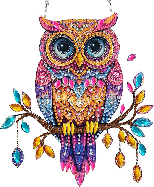 SKRYUIE Owl Hanging Pearl Diamond Art Kits for Adults Suncatcher A12 | Special Shaped Crystal DIY Hanging Diamond Painting Kit, Gift for Mother Spring Summer Window Wreath Decor 7.49 x 6.7 Inch