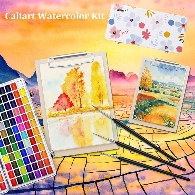 Caliart 168 Colors Watercolor Paint Set, Portable Art Supplies Palette Kit | Water Color Paints with Detail Paintbrush, Art Coloring Painting Gifts for Adults Professionals Beginners Artists