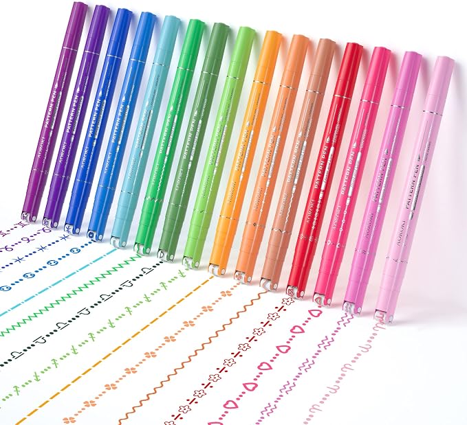 15 Colors Curve Highlighter Pens Set, 15 Different Shapes Dual Tip Markers, Cool Pens for Journal Planner Scrapbook Office Supplies