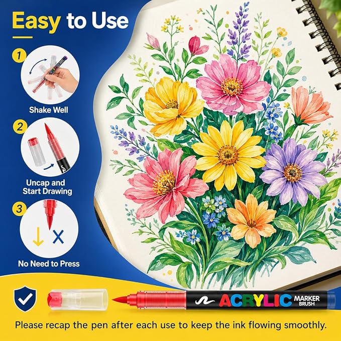 Amamao 240 Colors Soft Brush Tip Acrylic Paint Markers for Rock Painting
