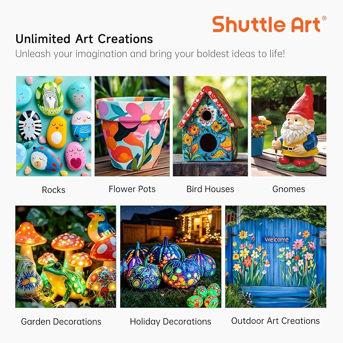 Shuttle Art Outdoor Acrylic Paint Set, 20 Colors Waterproof Paint, 8.45oz Large Bottles, Rich Pigmented Bulk Painting Supplies for Artists, Beginners on Rocks, Wood, Wall, Crafts, Garden Statues