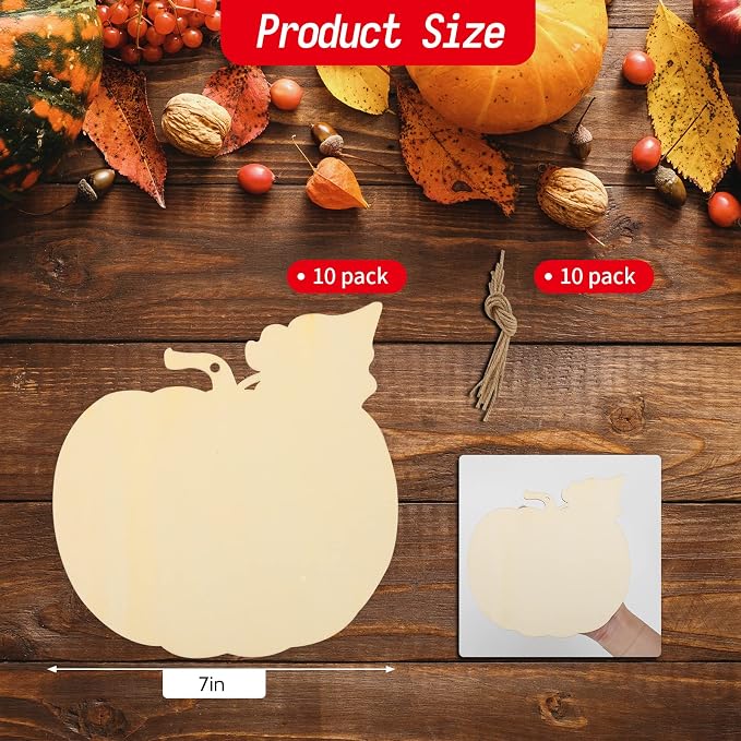 Large Size 7inch Wooden Halloween Thanksgiving Ornaments to Paint, DIY Blank Unfinished Pumpkin Wood Discs Ornament for Crafts Hanging Autumn Decorations(10PCS, Beige Pumpkin)