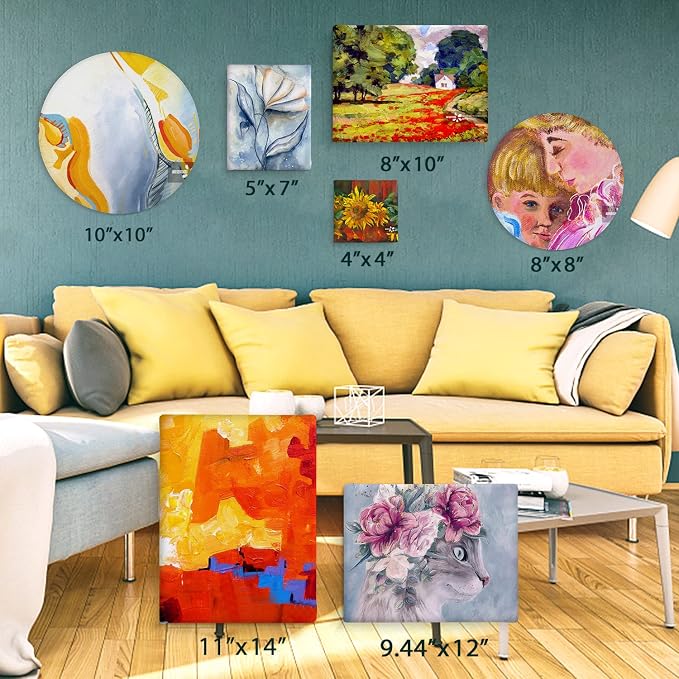 14 Packs Stretched Canvases for Painting, Multi Pack 11x14, 9.44x12, 8x10, 5x7, 4x4, Round Canvas with 8x8,10x10(2 of Each), Blank Primed Canvas, for Oil Paint, Acrylic Paint, for Beginners, Artists.