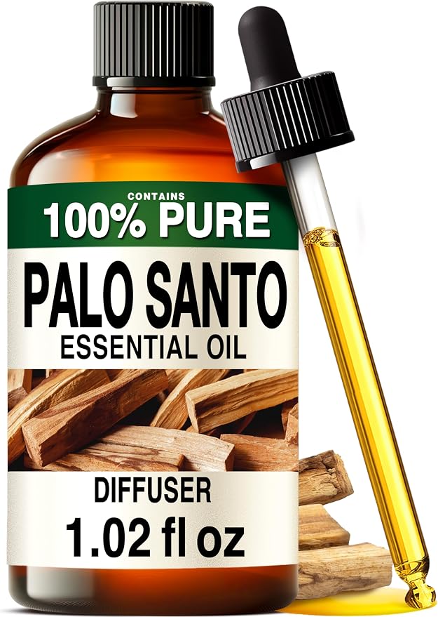 100% Pure Palo Santo Essential Oil 1 Fl Oz, Undiluted - Aromatherapy | Woodsy Aroma, Sourced from Peru, GC/MS Tested, Glass Dropper - for Hair, Skin, Diffuser, Body Wellness - Non-GMO