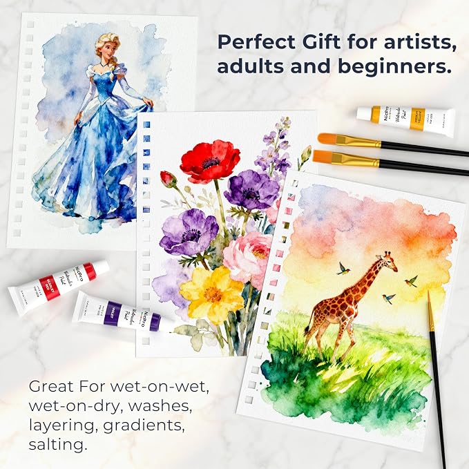 Nicpro Watercolor Paint Set for Adults Kids, 36 Colors Watercolor Tube Set | 12ml/0.4oz Tube, with10 Paint Brushes, 25-Sheet Watercolor Paper Book, Palette, Water Color Art Supplies for Artists Gift