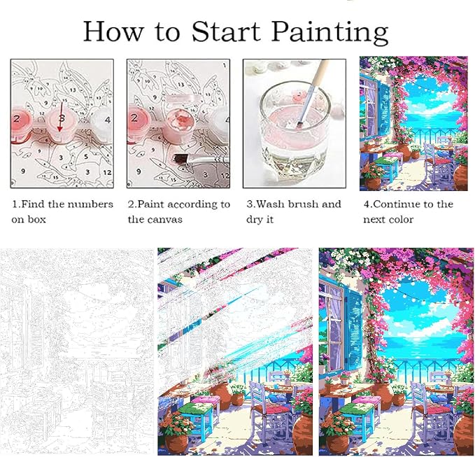 ZRIZQ Paint by Numbers Kit for Adults Beginner,Flowers Home,16x20 | Full set with wooden brushes,rolled canvas,rich paints.Calming activity.Beginner friendly.Just open and paint.