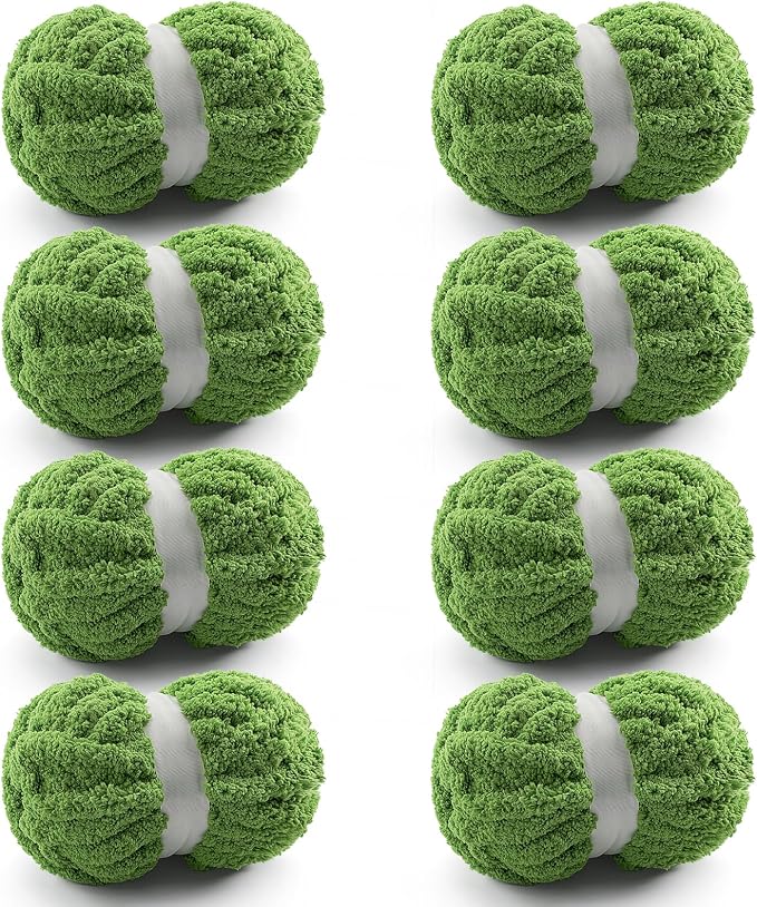 Chunky Yarn for Hand Knitting, Green Chunky Chenille Yarn for Crocheting