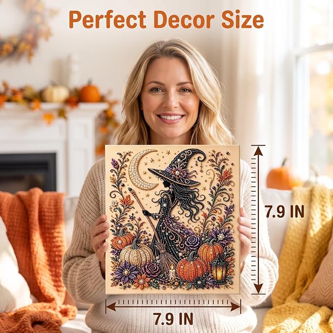 PYKI Halloween Ghost Pearl Art Kit - 3PCS 3D Diamond Painting for Adults, DIY Fall Home Decor, Beginner-Friendly Craft with Complete Supplies (Ghost+Pumpkin+Witch)