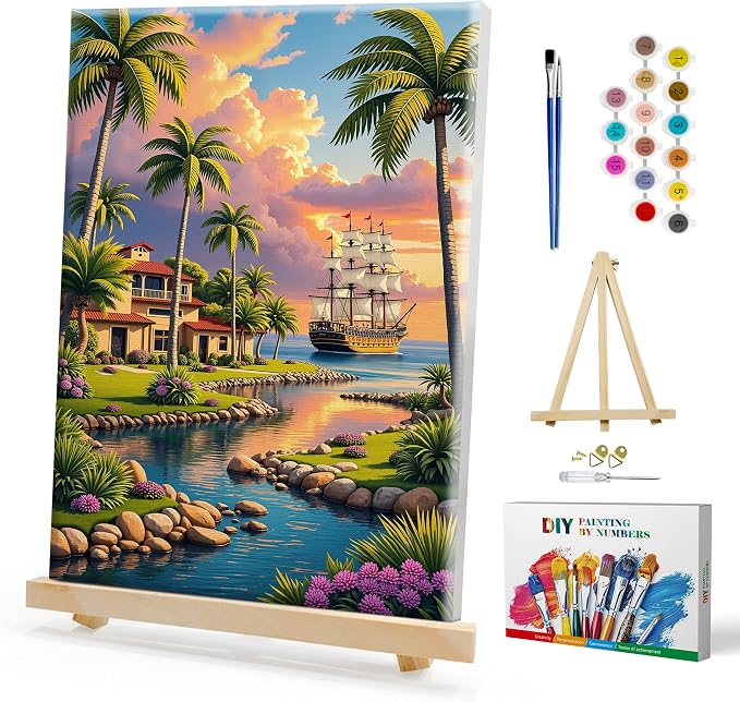 SmartEZ Landscape Paint by Numbers Kit for Adults with Frame, 8x12 Inch | Adult Paint by Number Kits with Frame for Gift, Home Wall Decor, 7.87x11.81 Inch