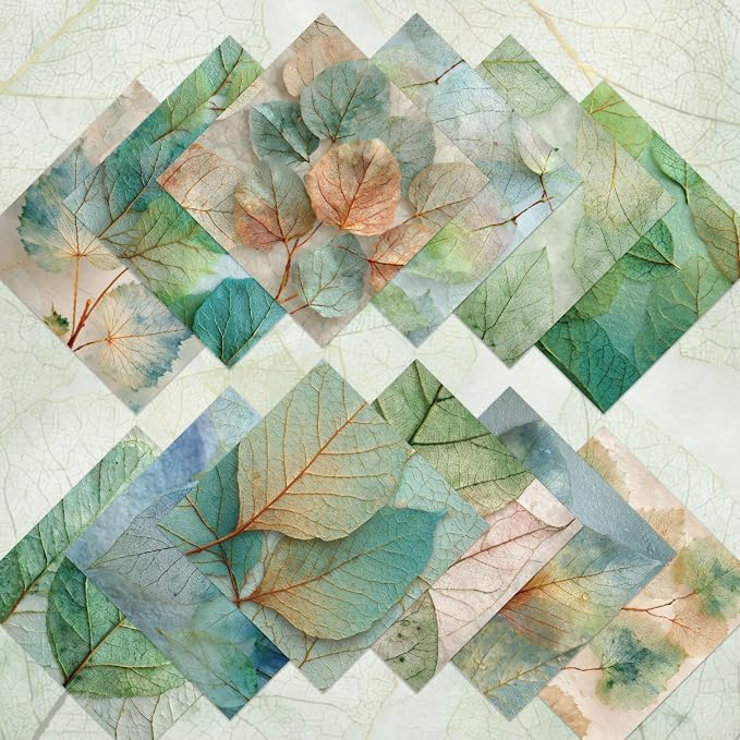 24 Sheets Green Leaves Scrapbook Paper 6'' × 6'' Single-Sided Pattern Paper Decorative Decoupage Scrapbooking Paper Supplies for DIY Card Craft Making Supplies