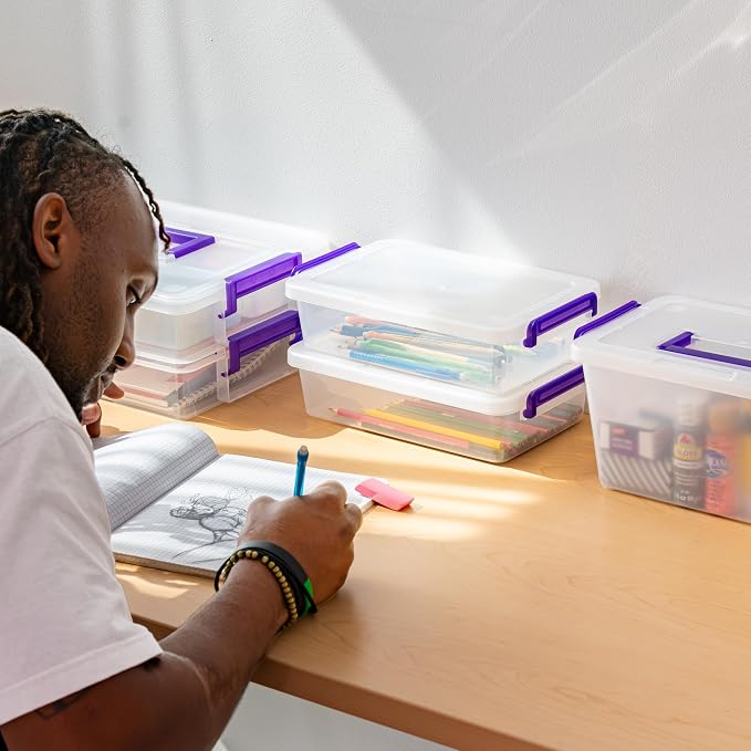 IRIS USA Storage Bins with Lids |Made in USA| 5 Qt - (6-Pack) - Clear | Built-In Handle Tote / Plastic Containers for Crafts, Art, Office & Study Supplies / Interlocking Latches