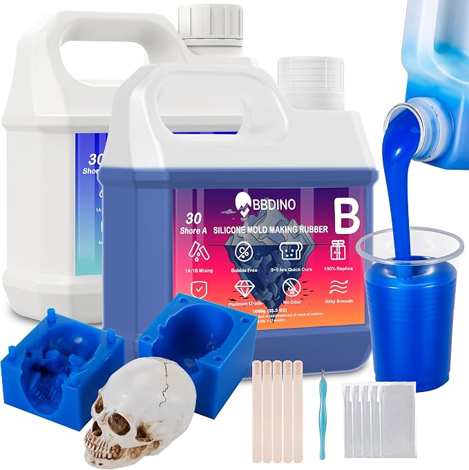 BBDINO Silicone Mold Making Kit, Liquid Silicone for Molds Making 30A Sapphire Blue, High Strength Silicon Rubber 4.4 lbs, 1:1 by Volume Ideal for Mold Casting of Resin/Jewelry/Candle/Concrete/Plaster | High Strength 1:1 by Volume 3h Quick Cure Self De...