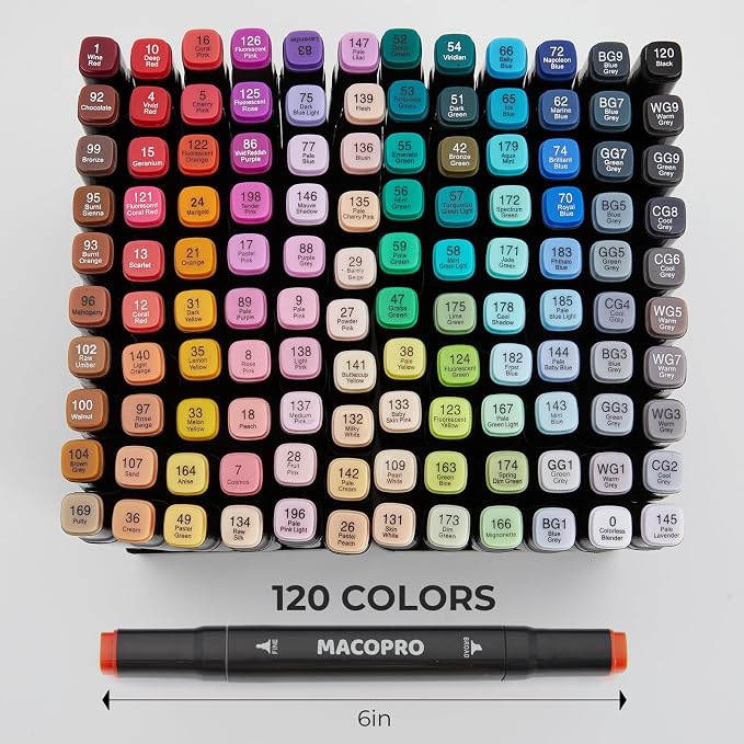 Alcohol Markers, 120 Colors Dual Tip Art Coloring Markers Set for Adult Book Drawing Sketching Painting, Chisel & Fine, Black Penholder(120)
