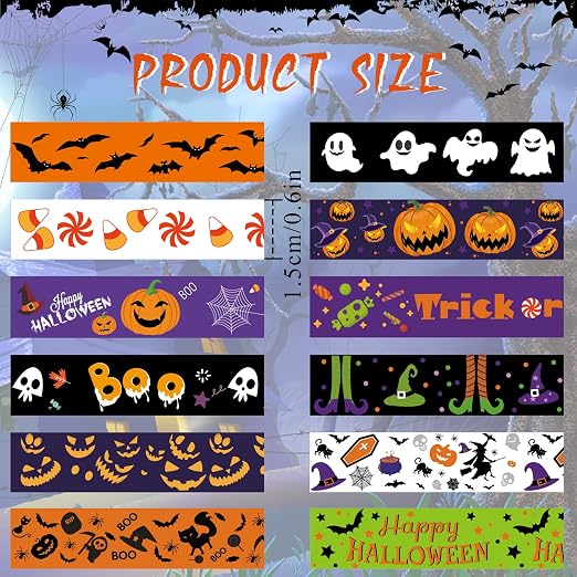SANNIX 12 Rolls Halloween Washi Tape 15mm Wide Halloween Pumpkin Ghost Bat Masking Tape for DIY Crafts and Scrapbooking