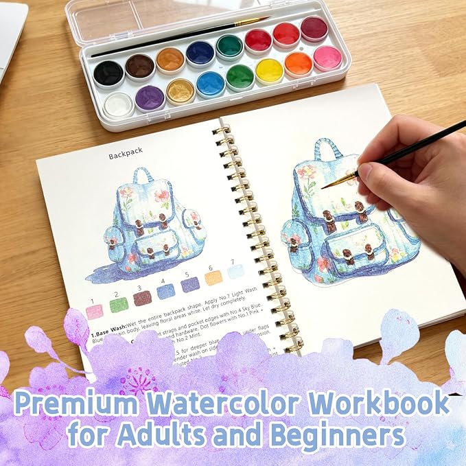 Watercolor Workbook, 16 Colors Watercolor Books Paint Set for Adults Teens