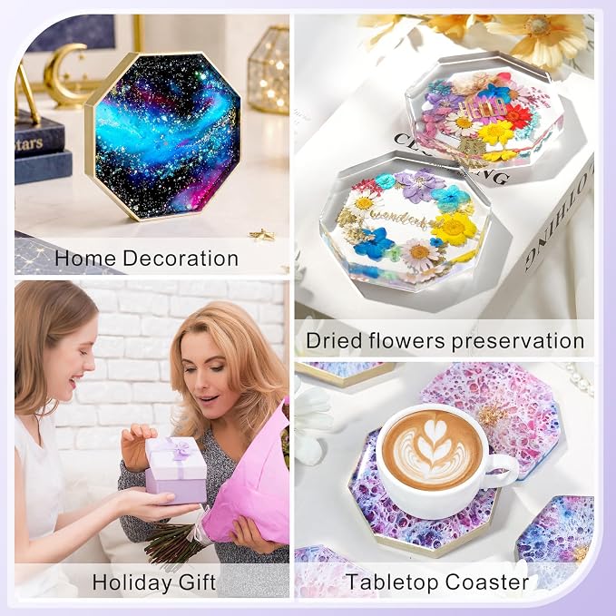 HeyClear Coaster Resin Molds Silicone, 6-Cavity Octagon Epoxy Resin Mold | for Crafts DIY Tray, Cup Coasters, Flower Bouquet Preservation, Resin Art, Home Decoration, Flexible, Easy to Clean & Demold