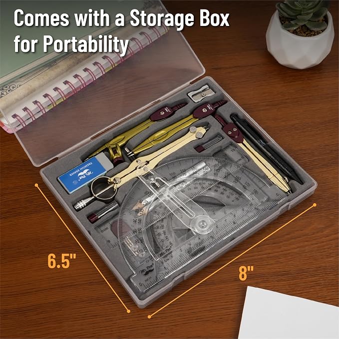 Mr. Pen- Geometry Set, 15 pcs, Gold, 6 Inch Swing Arm Protractor, Divider | Set Squares, Ruler, Compasses and Protractor