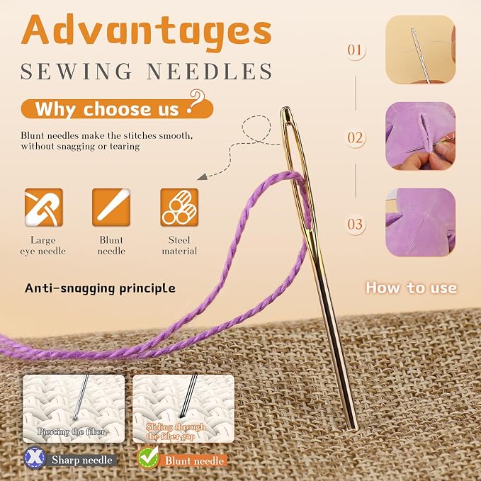 TLKKUE 12 Pcs/3 Sizes Large-Eye Blunt Needles, Steel Yarn Needle Gold | Tapestry Needle with Needle Threader for Sewing Crochet Knitting Embroidery (Gold 2.08in/2.36in/2.76in)