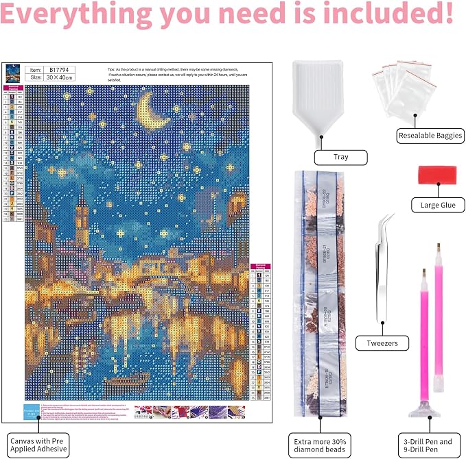 GEEHEIY Diamond Art Kits for Adults, 5D Starry Night Diamond Painting Kit