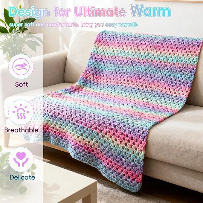 Aeelike Crochet Blanket Kit for Beginner, Easy Crochet Kit, Purple Gradient