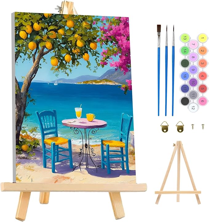 MAXBYE Framed Paint By Numbers Kits for Adults with Wooden Easel, DIY Landscape Adult Paint by Number Kits, Oil Acrylic Paintings Kit for Beginners Gift Home Wall Garden Decor 10×14 Inch
