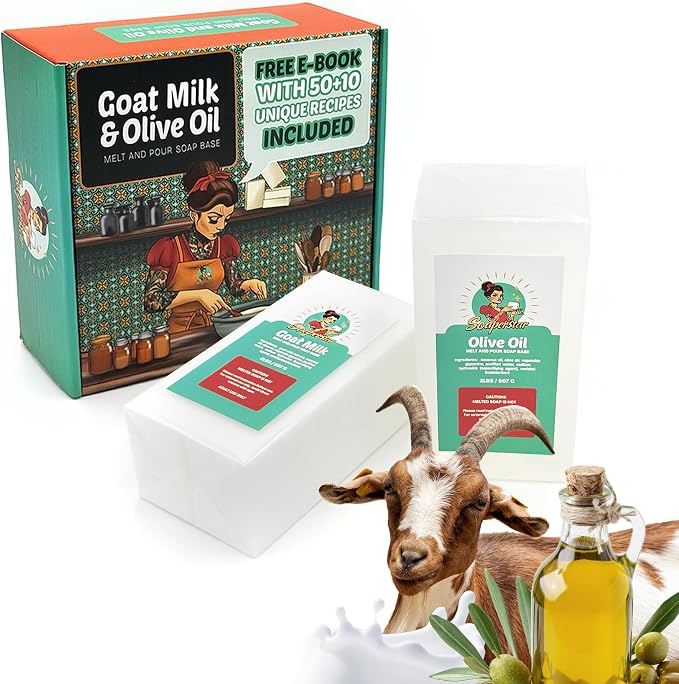 SOAPERSTAR Olive Oil & Goat Milk Melt and Pour Soap Base Kit with Free 50+10 Exclusive Soap Recipes E-Book - Vegan, SLS-Free, Cruelty-Free Soap Making Supplies for DIY – Premium Quality, 100% Natural