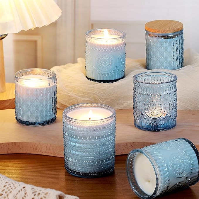 12Pack Blue Candle Jars - 3 Styles Candle Jar with Lids for Any Décor