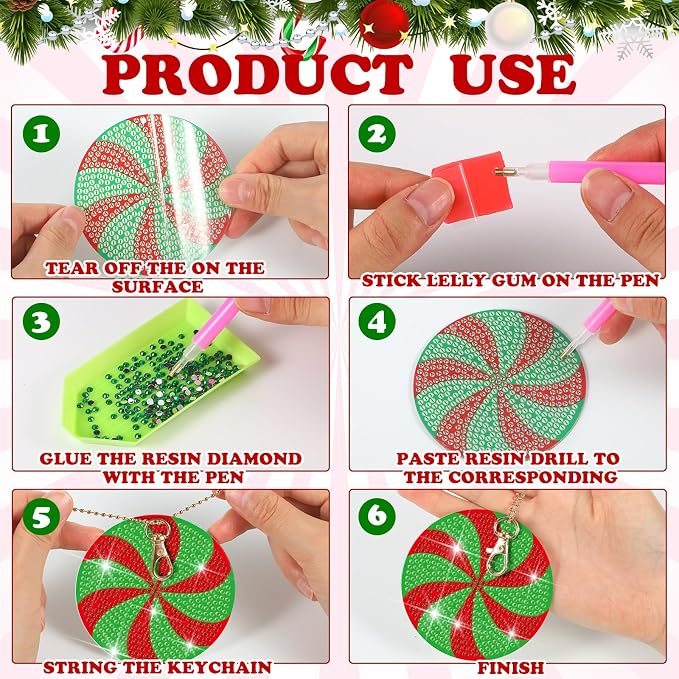 Tondiamo 20 Pcs Christmas Diamond Painting Keychain Kits