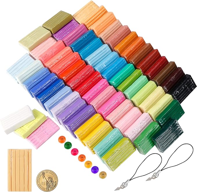 CiaraQ 60-Color Polymer Clay Oven Bake Modeling Kit | 12 sculpting tools, 3-layer storage box, acc. pack, guide. Great for school, home, gifts, kids & artists.