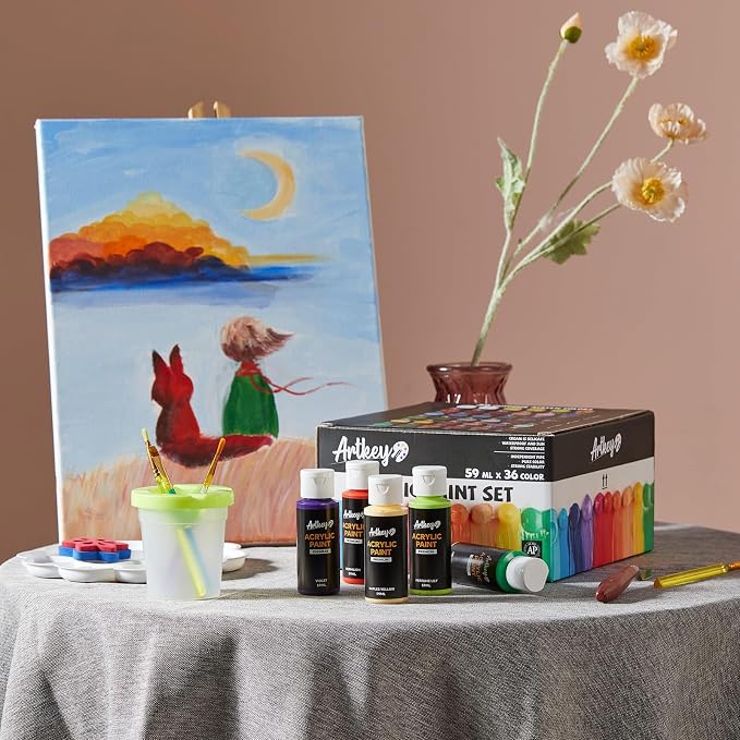 Artkey Acrylic Paint Set - 36 Colors 2 oz/59 ml Acrylic Paints Professional Artists Painting Kit for Canvases Fabric Rock Leather Easter Egg Wood Ceramic Glass Art Craft Painting