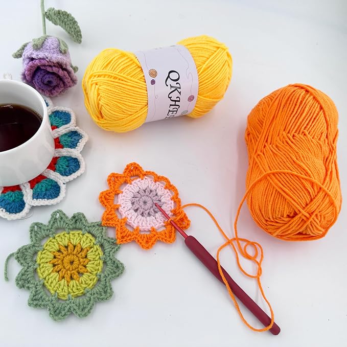 Yarn for Crocheting and Knitting 12 * 1.76 Oz (50G) /195yd, Fine/Fingering Weight (1), 60% Cotton 40% Acrylic Soft Yarn kit for Making Sweater and amigurumi (Rainbow)