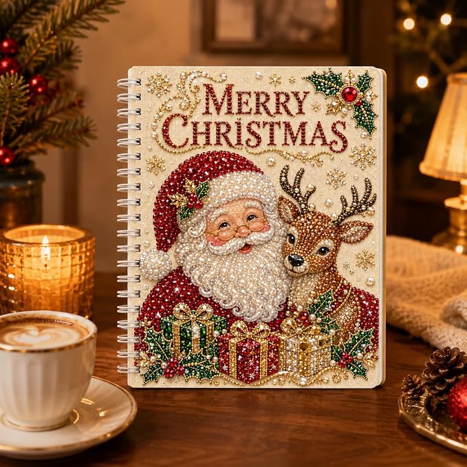 100 Pages DIY Christmas Pearl Diamond Art Painting Notebook，Style K