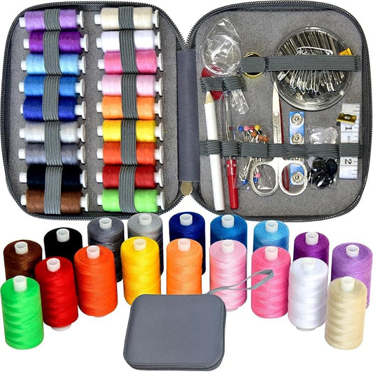 Sewing Kit with Case Portable Sewing Supplies for Home Traveler, Adults, Beginner, Emergency, Contains 18 Sewing Thread, Scissors, Needles, Measure etc (Grey）