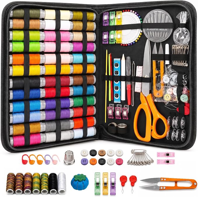 JJRING 205 PCS Sewing Kit for Adults with Portable Handbag, Black | Premium Needle And Thread Kit With Beautiful Gift Box For Beginners, Home, Travel, DIY And Repair